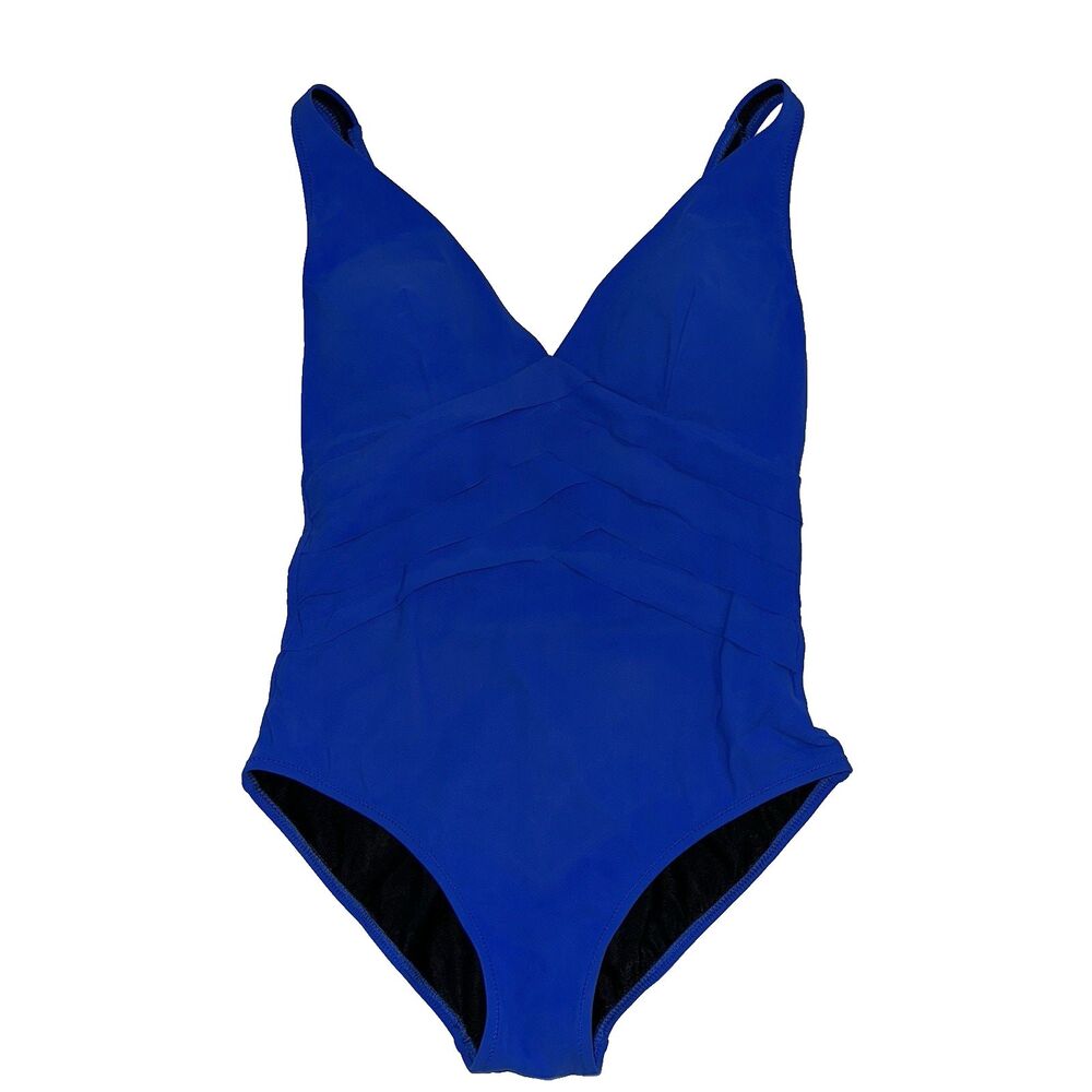Gottex Bright Blue One Piece Swimsuit Layered Waist US Size 12 Soft Bra Cups